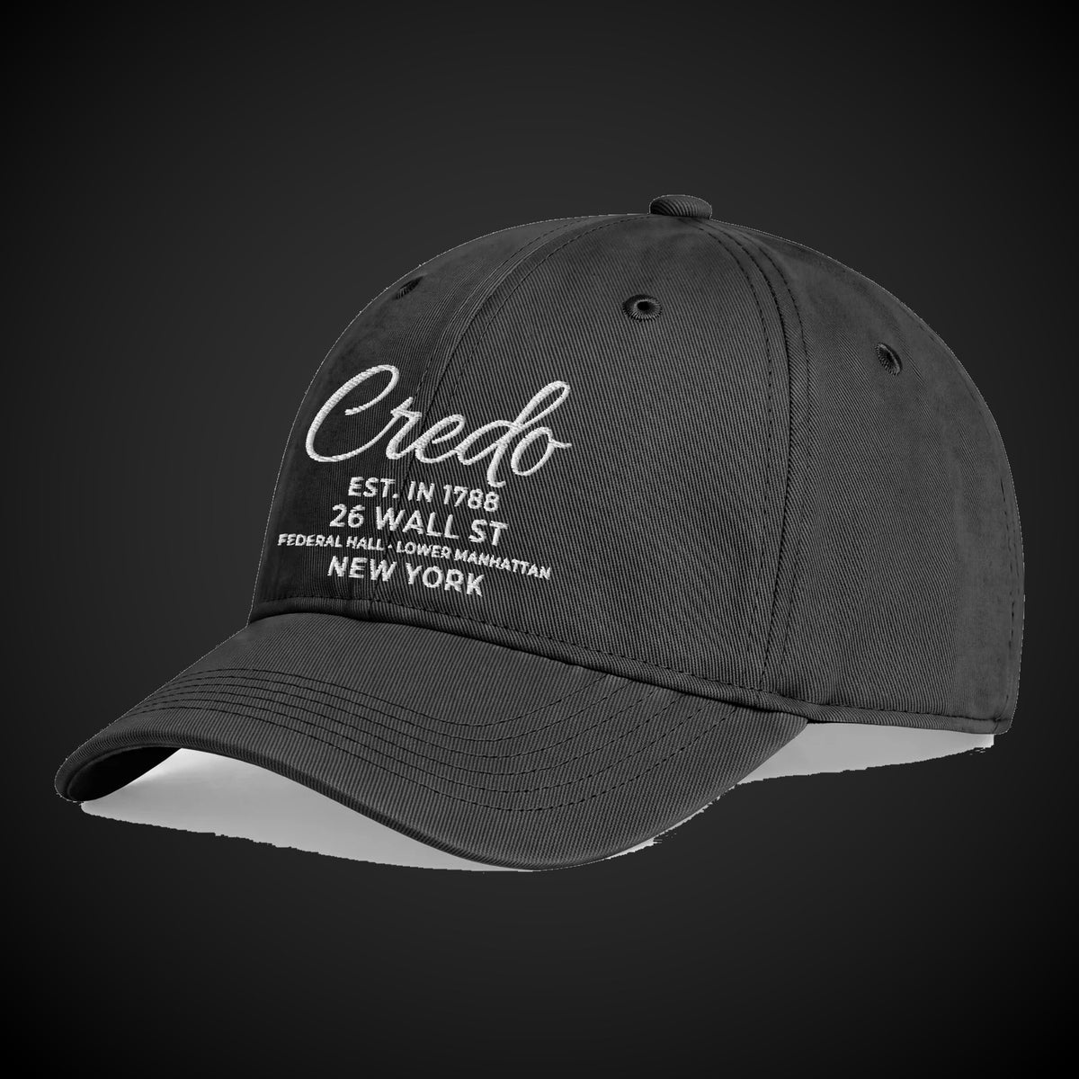 CREDO EST. 1788 WALL STREET WASHED CAP – BLACK
