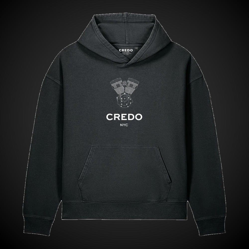CREDO NYC V-TWIN GARMENT-DYED HOODIE – BLACK ROCK