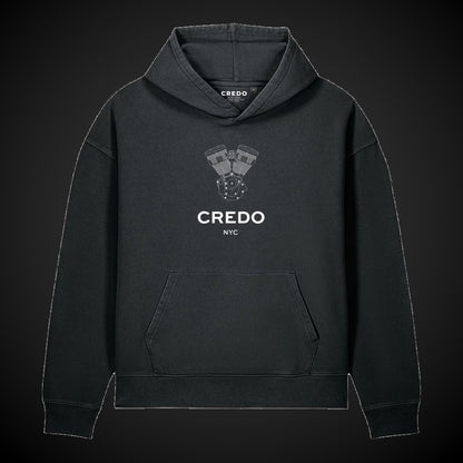 CREDO NYC V-TWIN GARMENT-DYED HOODIE – BLACK ROCK