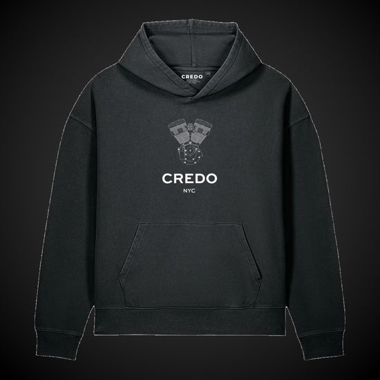 CREDO NYC V-TWIN GARMENT-DYED HOODIE – BLACK ROCK
