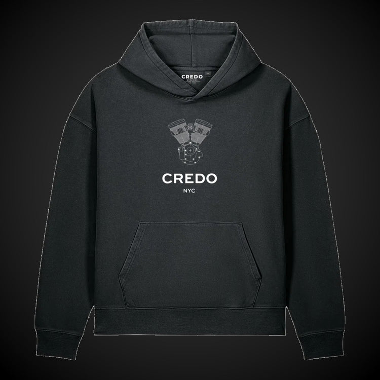CREDO NYC V-TWIN GARMENT-DYED HOODIE – BLACK ROCK