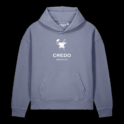 CREDO BROOKLYN ANVIL & HAMMER GARMENT-DYED HOODIE – BLUE GREY