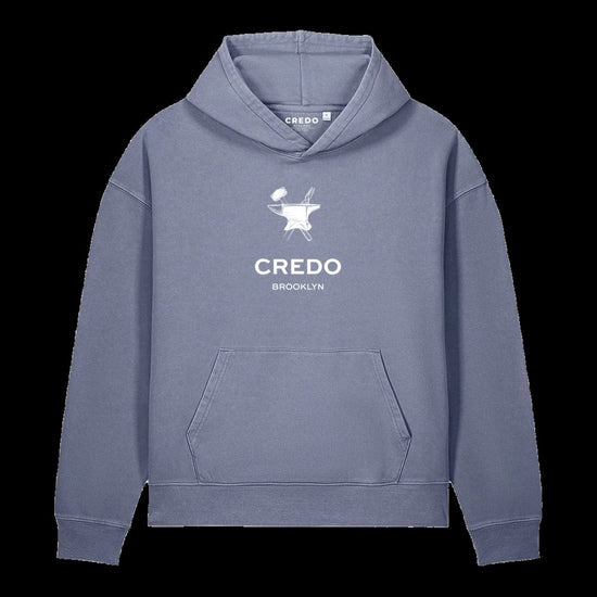 CREDO BROOKLYN ANVIL & HAMMER GARMENT-DYED HOODIE – BLUE GREY