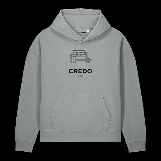 CREDO NYC ENGINE BLOCK GARMENT-DYED HOODIE – MISTY GREY