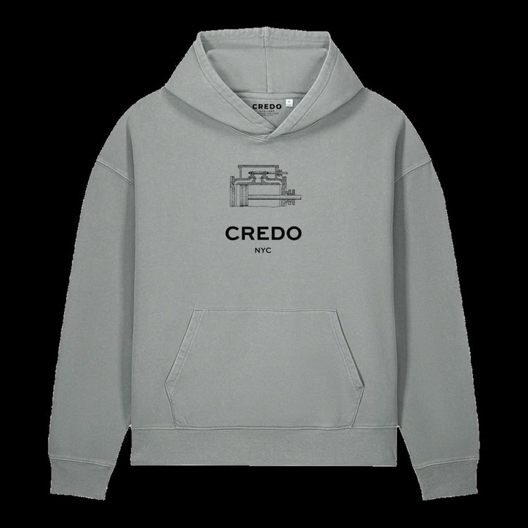 CREDO NYC ENGINE BLOCK GARMENT-DYED HOODIE – MISTY GREY