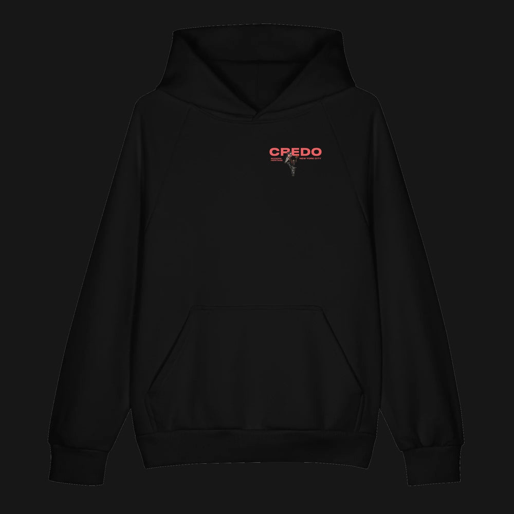 CREDO BMX LEFT CHEST & BIKE BACK HEAVYWEIGHT HOODIE – BLACK