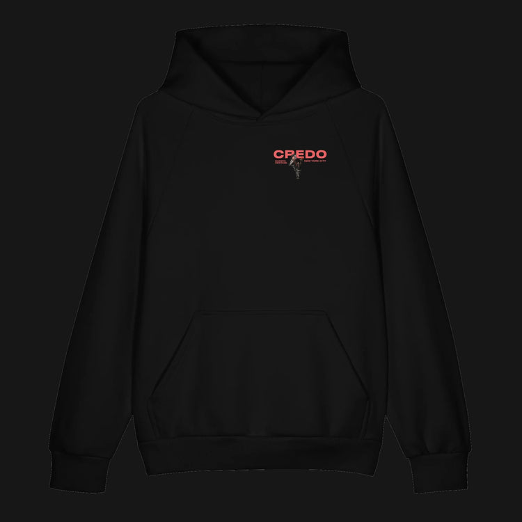 CREDO BMX LEFT CHEST & BIKE BACK HEAVYWEIGHT HOODIE – BLACK