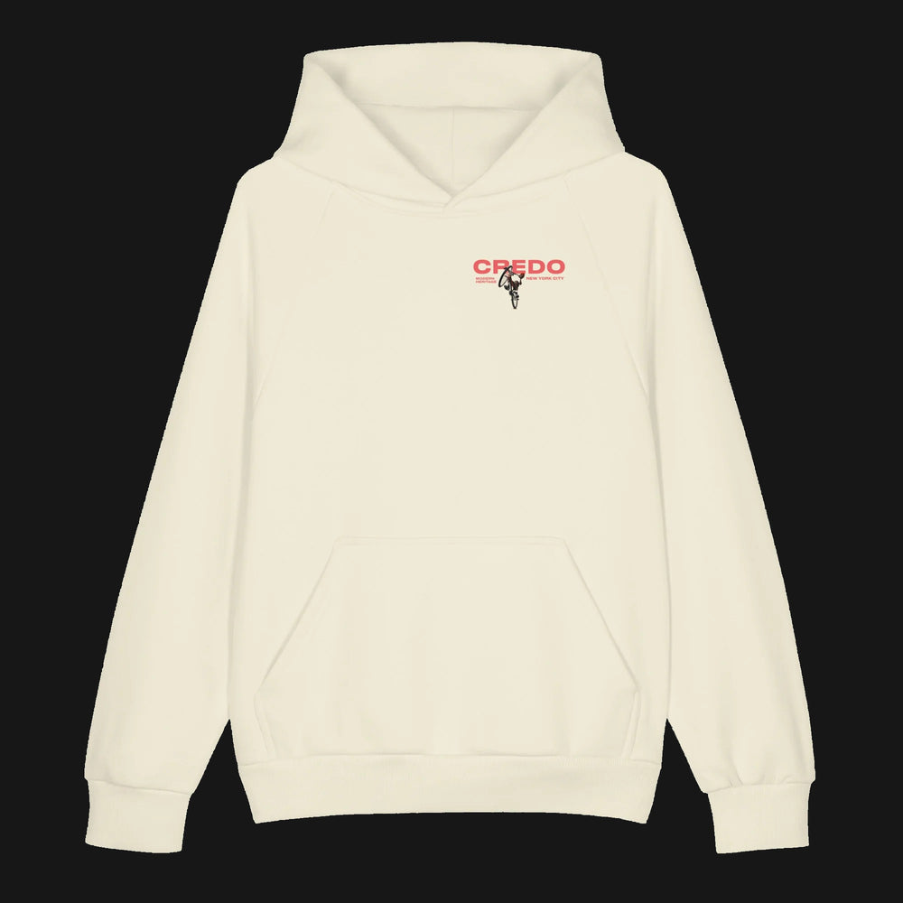 CREDO BMX LEFT CHEST & BIKE BACK HEAVYWEIGHT HOODIE – CREAM